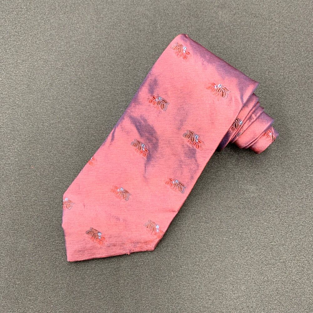 Salvatore Ferragamo Red Embroidered Bumblebee Floral Silk Neck Tie Vintage Italy - Picture 4 of 8